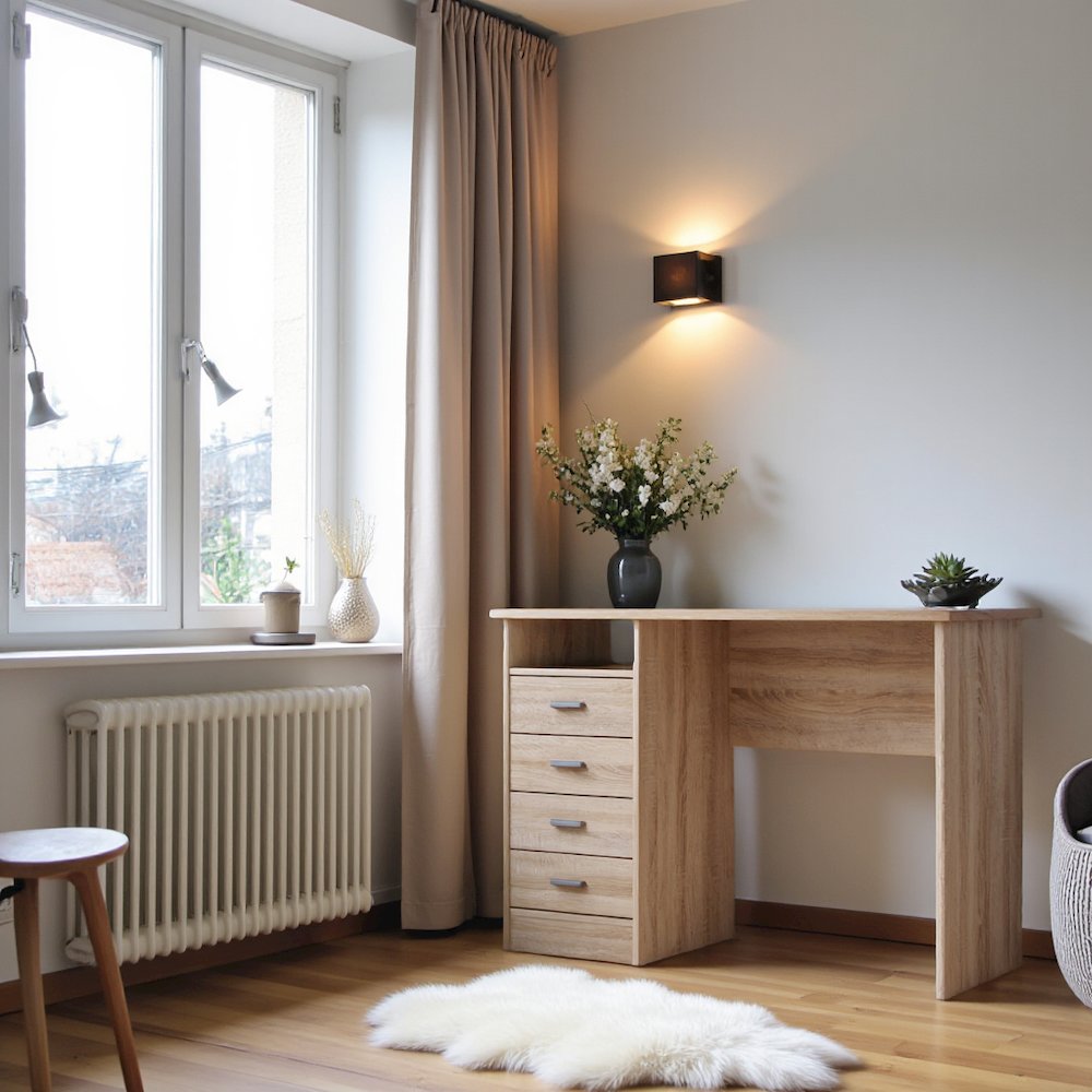 Brown Desk with Drawers - Compact Student Desk for Bedroom and Office Use. Picture 7