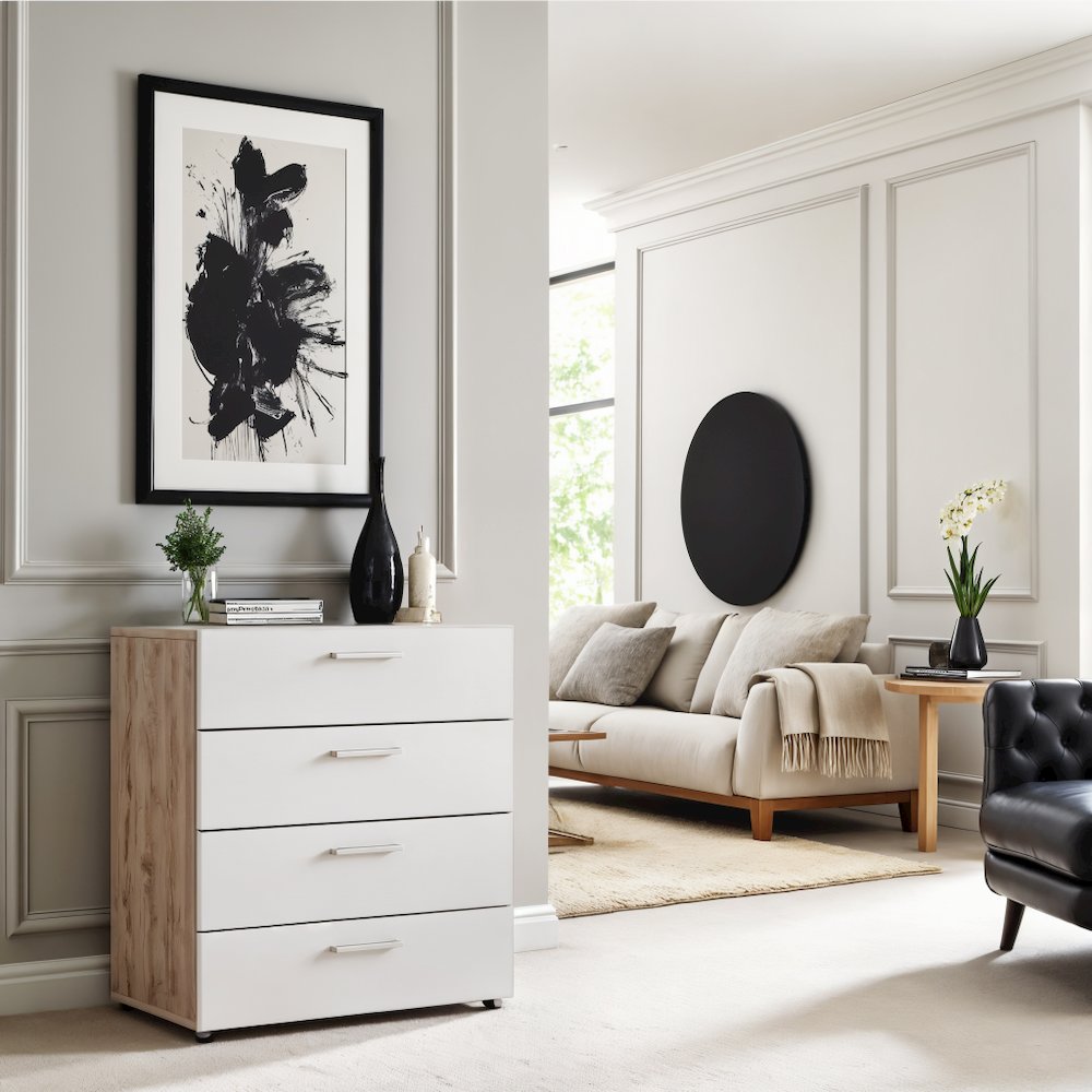 White Wooden Dresser - 4 Drawer Bedroom Furniture for Storage and Organization. Picture 4