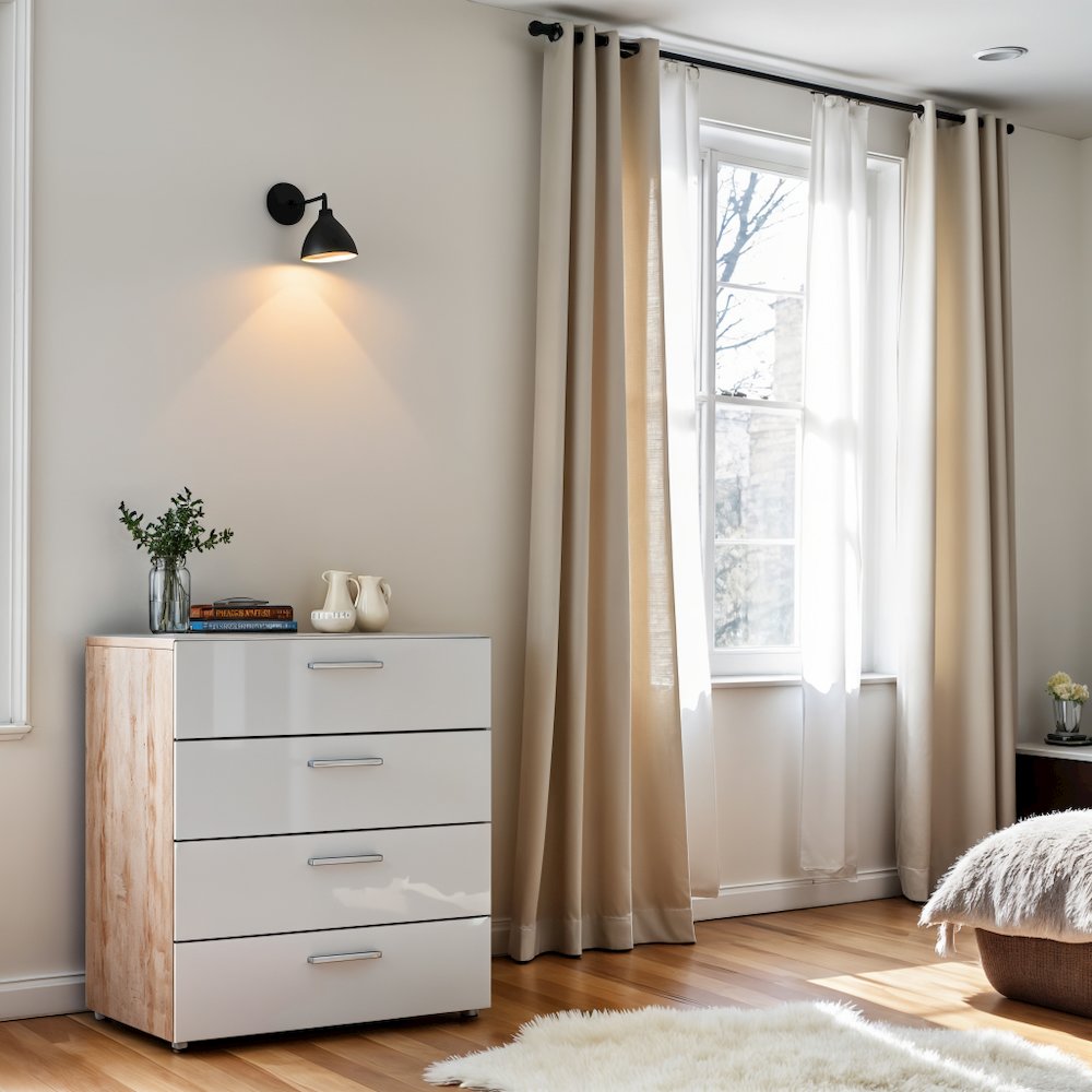 White Wooden Dresser - 4 Drawer Bedroom Furniture for Storage and Organization. Picture 5