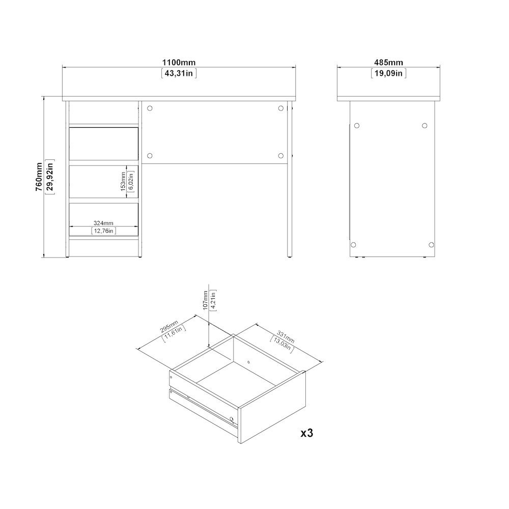 White Computer Desk with 3 Drawers and Open Shelf for Home Office. Picture 7