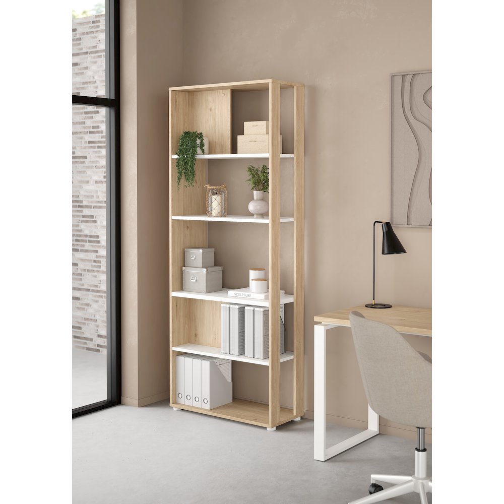 Sign 5 Shelf Bookcase Room Divider, Jackson Hickory/White. Picture 10