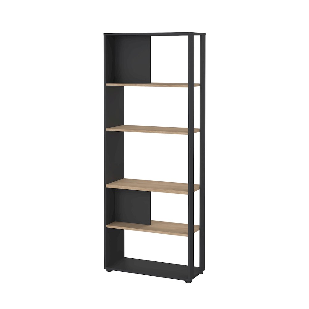 Sign 5 Shelf Bookcase Room Divider, Matte Grey/Jackson Hickory. Picture 1