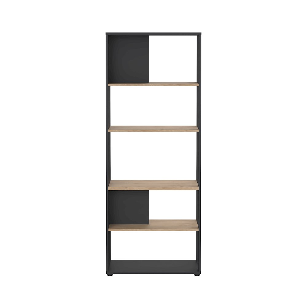Sign 5 Shelf Bookcase Room Divider, Matte Grey/Jackson Hickory. Picture 2