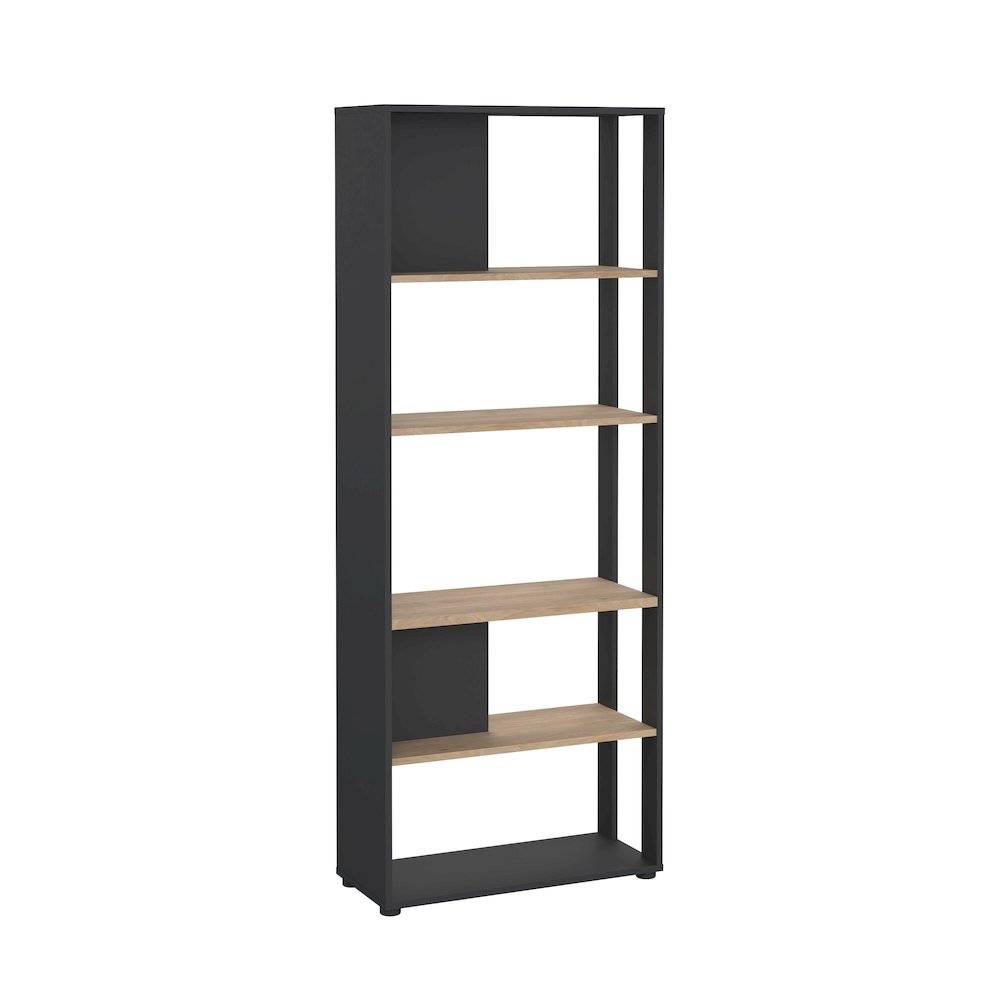 Sign 5 Shelf Bookcase Room Divider, Matte Grey/Jackson Hickory. Picture 3