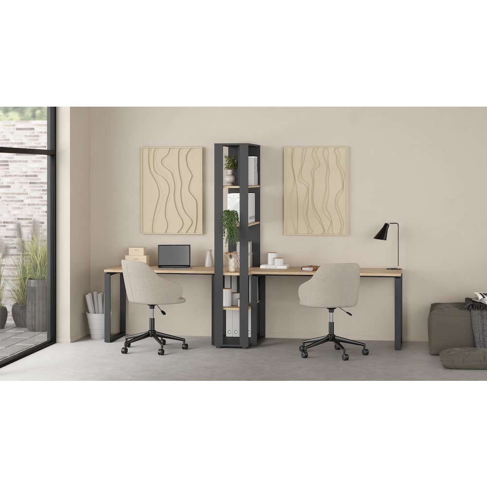 Sign 5 Shelf Bookcase Room Divider, Matte Grey/Jackson Hickory. Picture 4