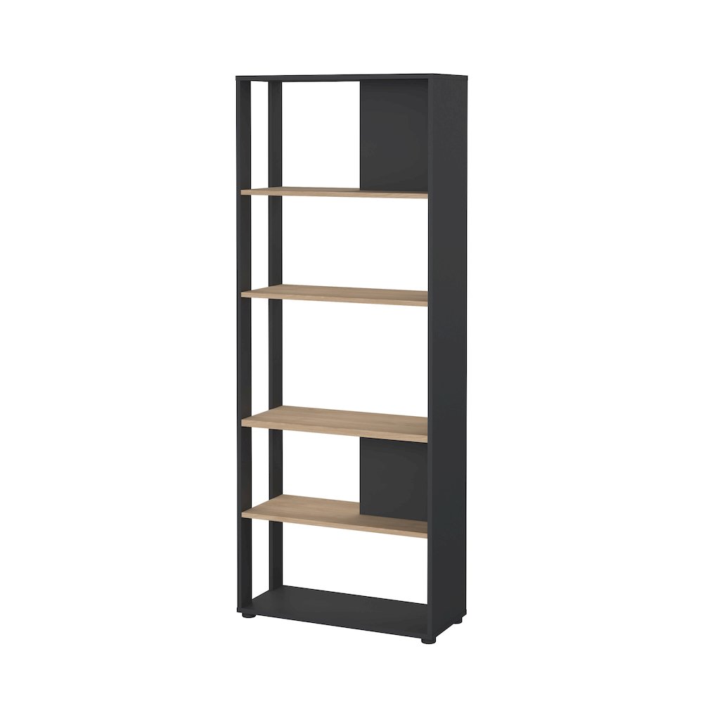 Sign 5 Shelf Bookcase Room Divider, Matte Grey/Jackson Hickory. Picture 9