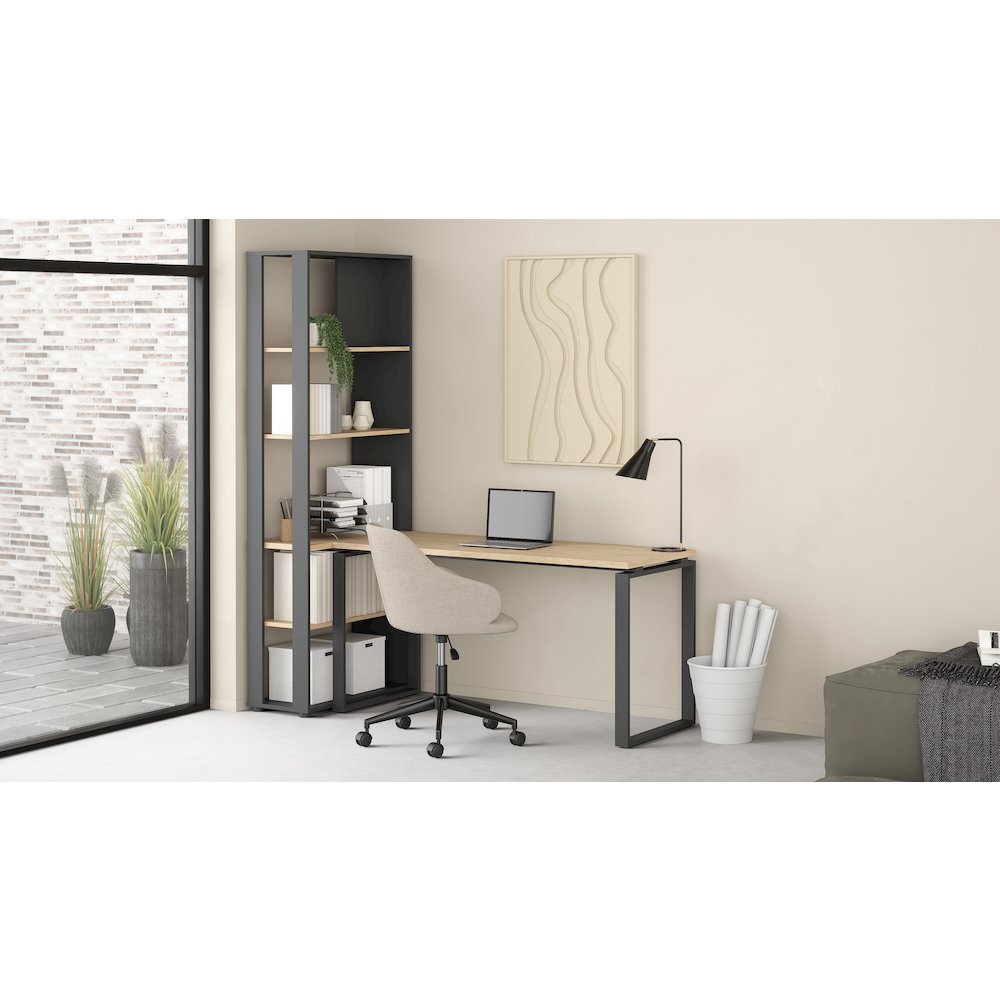 Sign 5 Shelf Bookcase Room Divider, Matte Grey/Jackson Hickory. Picture 12