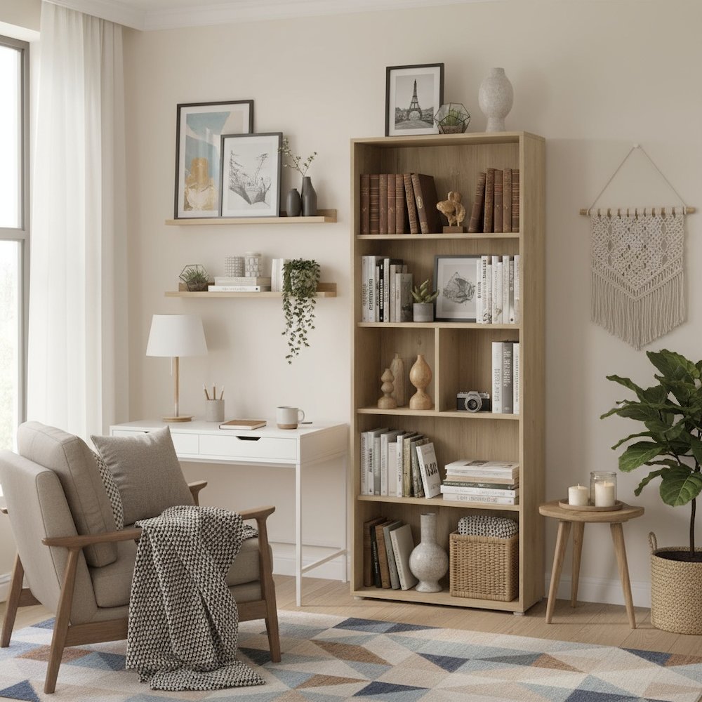 Brown 6-Shelf Bookcase with Adjustable Storage Shelves for Office Use. Picture 2
