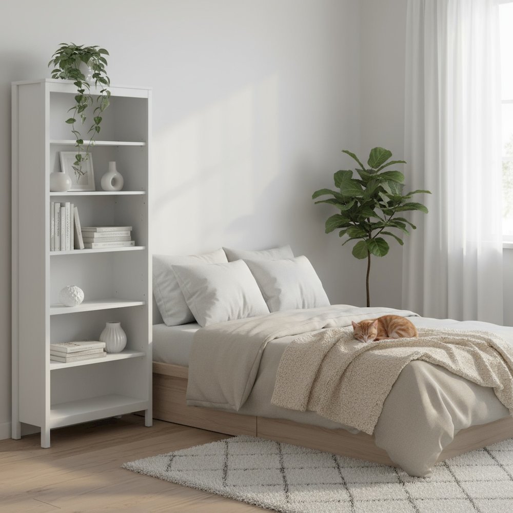 Modern White 6-Shelf Bookcase with Adjustable Shelves for Home Office. Picture 2