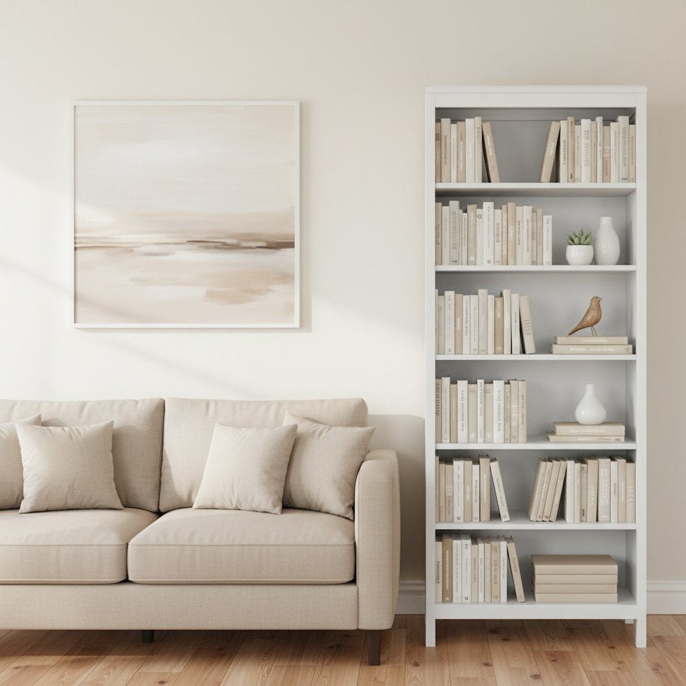 Modern White 6-Shelf Bookcase with Adjustable Shelves for Home Office. Picture 3