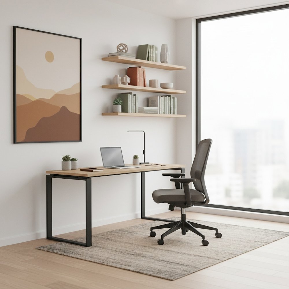 Modern Brown Computer Desk with Metal Legs for Home Office or Study. Picture 2