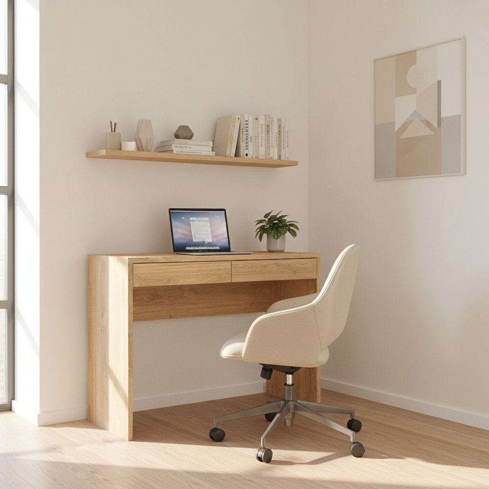 Modern Brown 2-Drawer Computer Desk for Home Office or Study Table. Picture 3