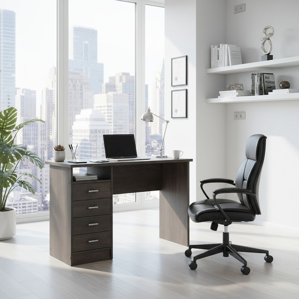 Brown 4-Drawer Computer Desk with Storage for Home Office or Workspace. Picture 2