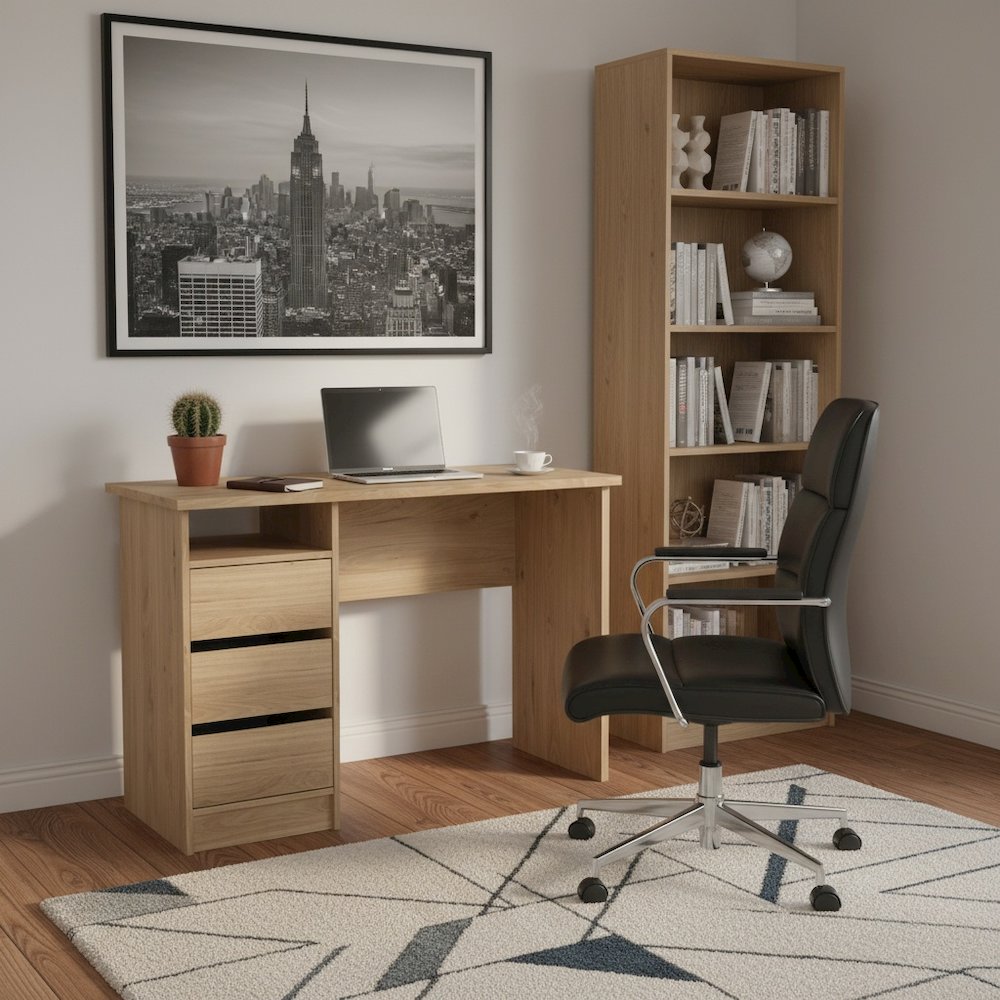 Brown Computer Desk with 3 Drawers and Open Shelf for Home Office. Picture 2