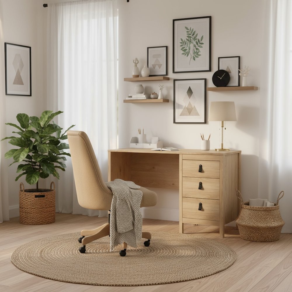 Brown 3-Drawer Home Office Desk for Computer Work or Study Table. Picture 3