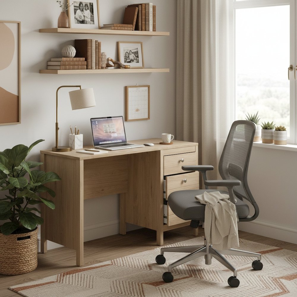 Brown 3-Drawer Home Office Desk for Computer Work or Study Table. Picture 2