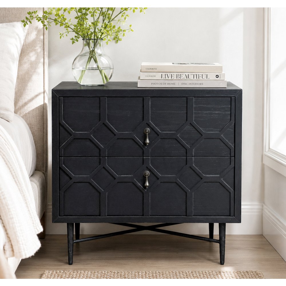Samara 2-Drawer Small Nightstand - Black. Picture 2