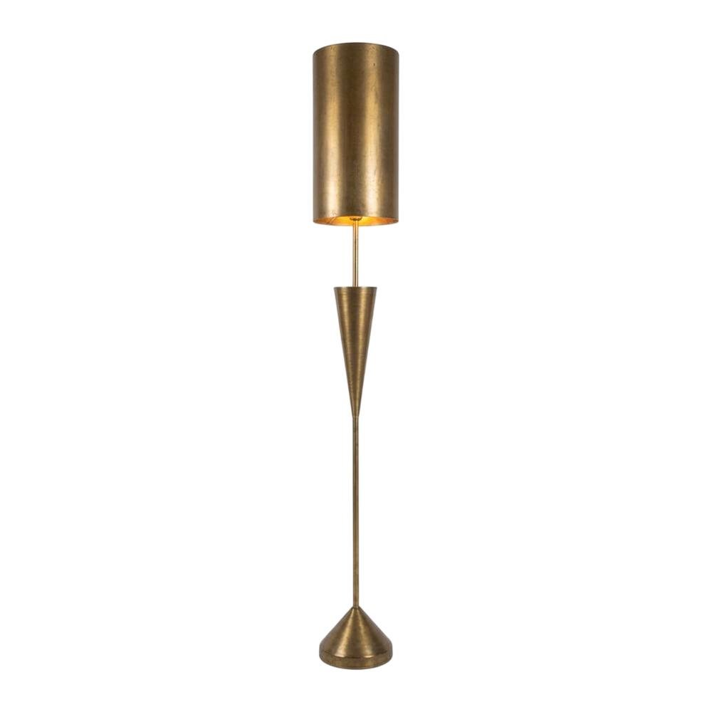 Antique Gold Floor Lamp With Metal Barrel Shade. Picture 1