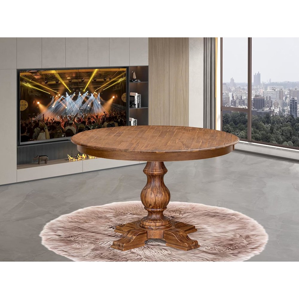 Kitchen Table with Acacia Wood Round Tabletop, Antique Walnut Finish. Picture 8
