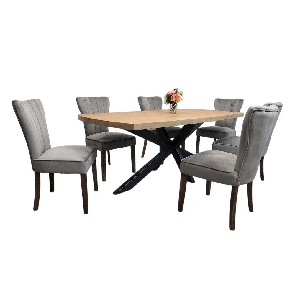 Logan 82" Dining Table, with 6 Cleo Mink Dining Chairs. Picture 1