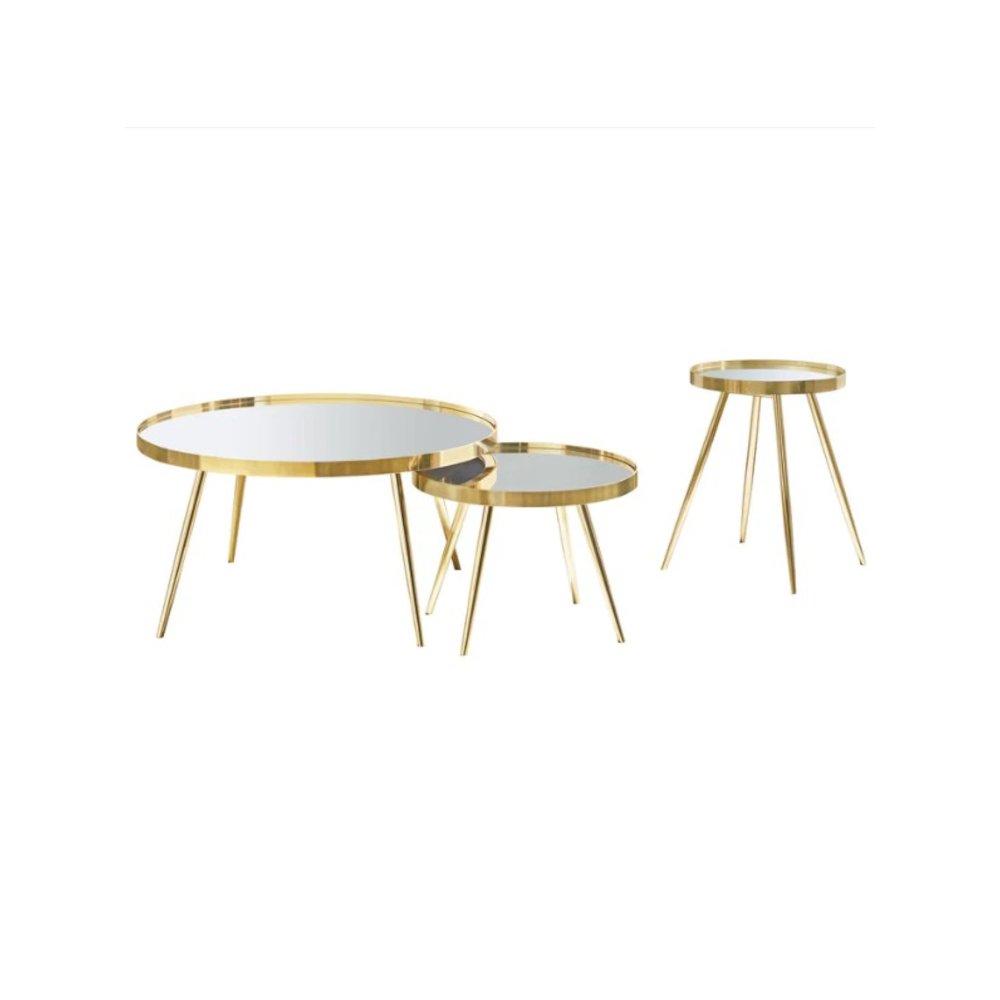 Kaelyn 3-piece Round Coffee and End Table Set Gold. Picture 1