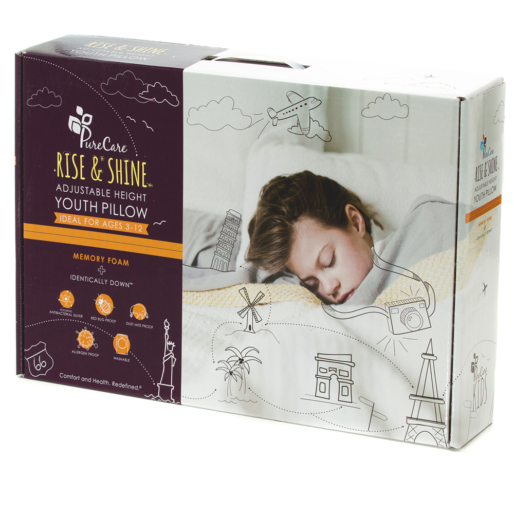 Kids Rise & Shine Adjustable Height Memory Foam Youth Pillow, White. Picture 3