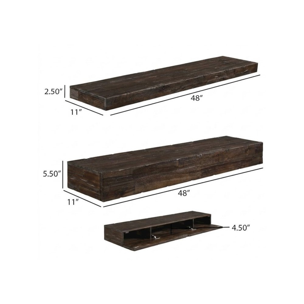 Distressed Floating Shelf Set With Hidden Storage (3 Pcs). Picture 1