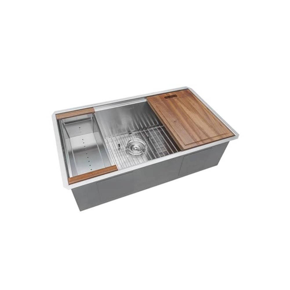 33-inch Workstation Ledge Rounded Corners Undermount 16 Kitchen Sink Single Bowl. Picture 1