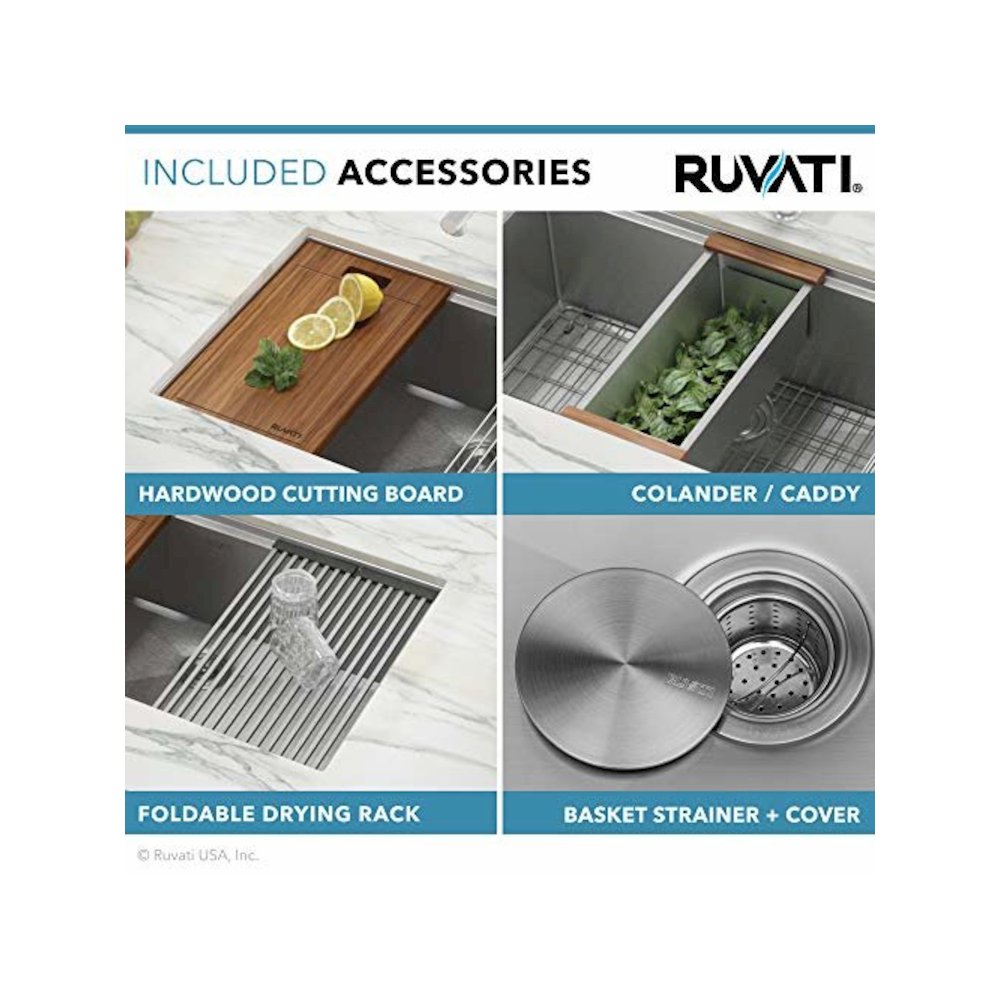 33-inch Workstation Ledge Rounded Corners Undermount 16 Kitchen Sink Single Bowl. Picture 7