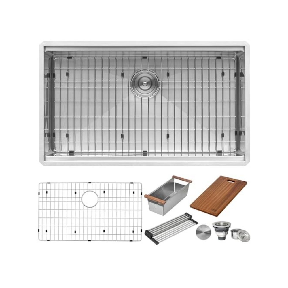 33-inch Workstation Ledge Rounded Corners Undermount 16 Kitchen Sink Single Bowl. Picture 3