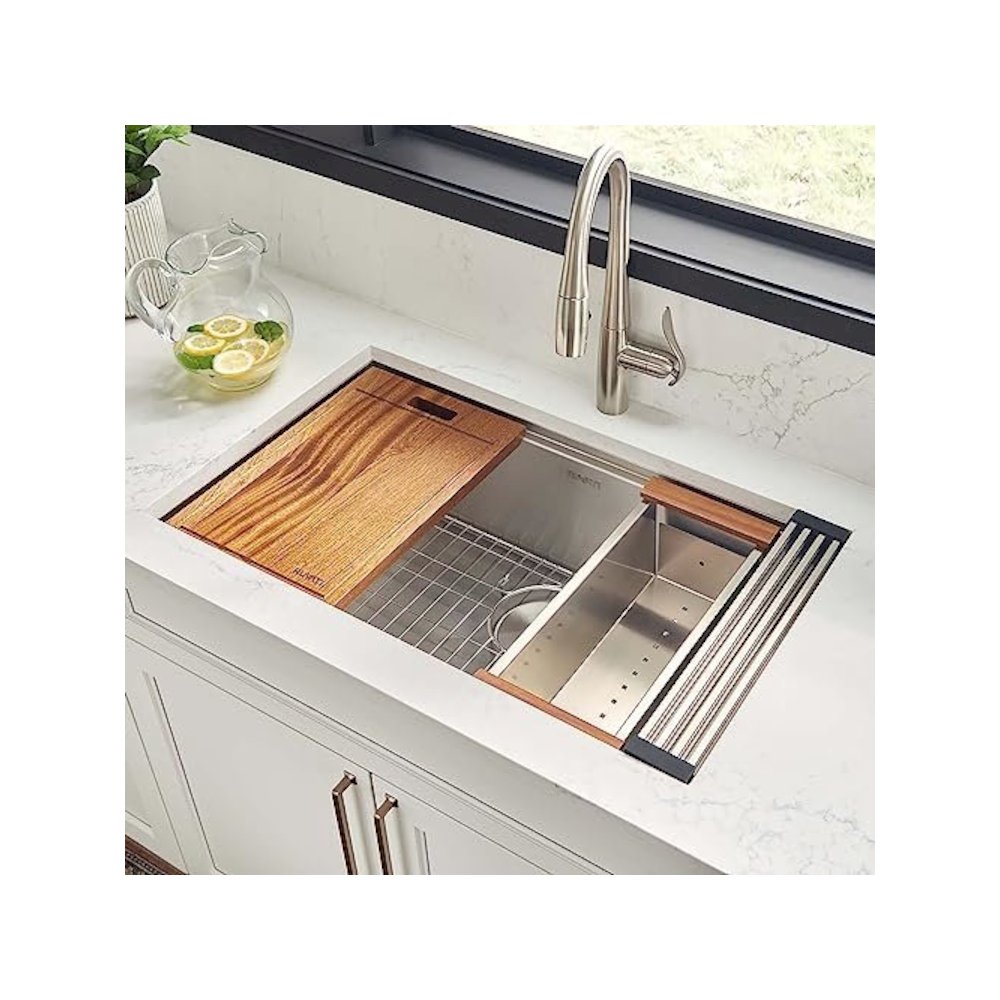 33-inch Workstation Ledge Rounded Corners Undermount 16 Kitchen Sink Single Bowl. Picture 2