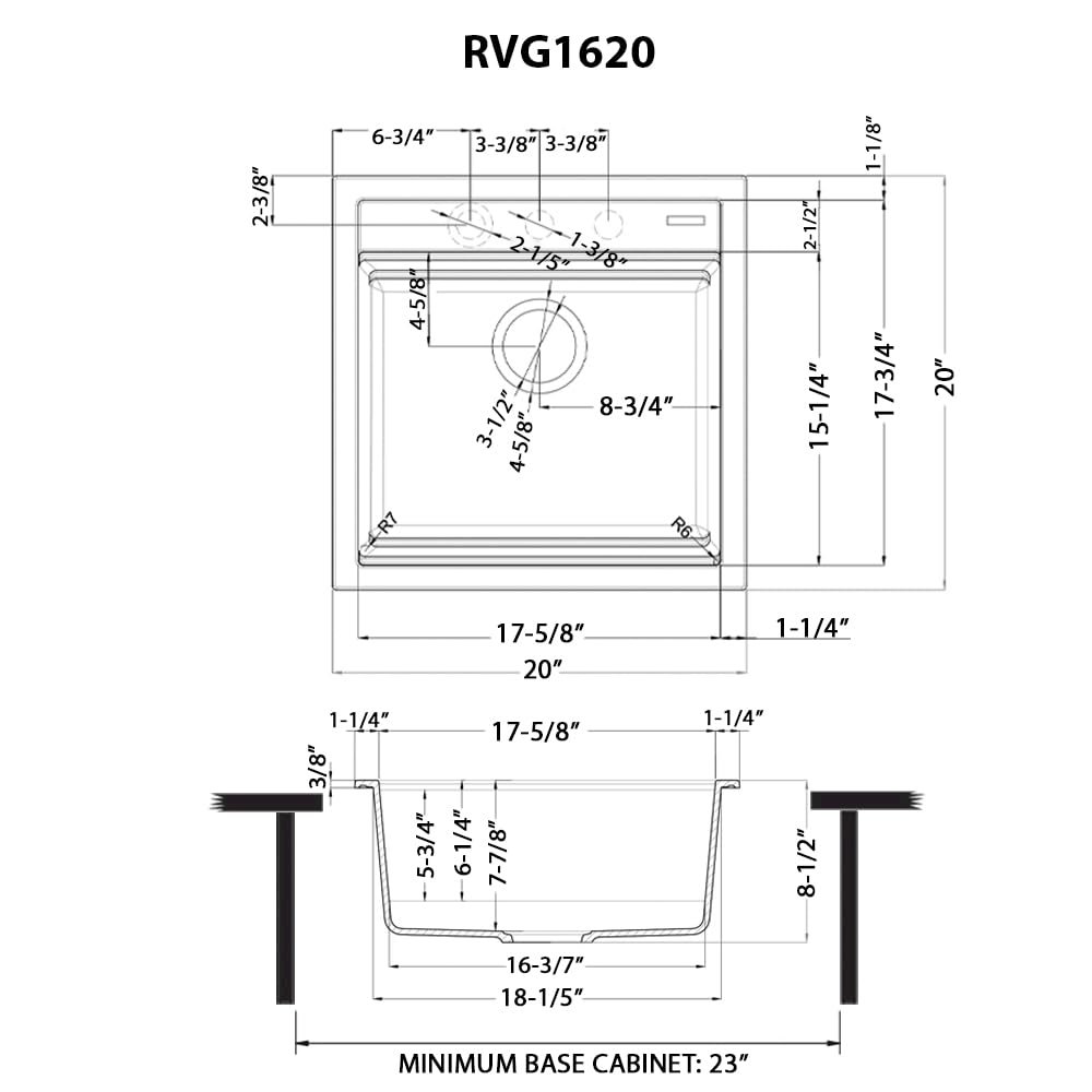 20-inch epiCube Granite Composite Workstation Drop-in Topmount Wet Bar Prep. Picture 7