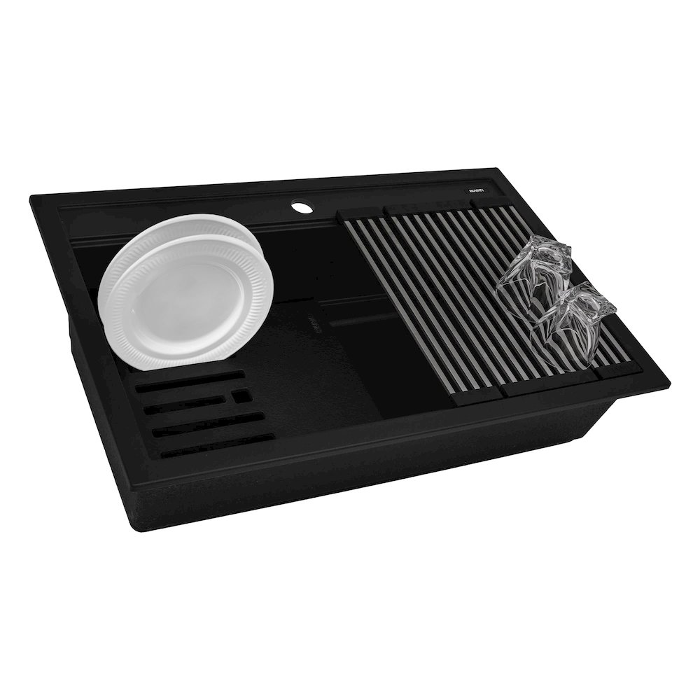 34-inch Granite Composite Workstation Matte Black Drop-in Topmount Kitchen Sink. Picture 1