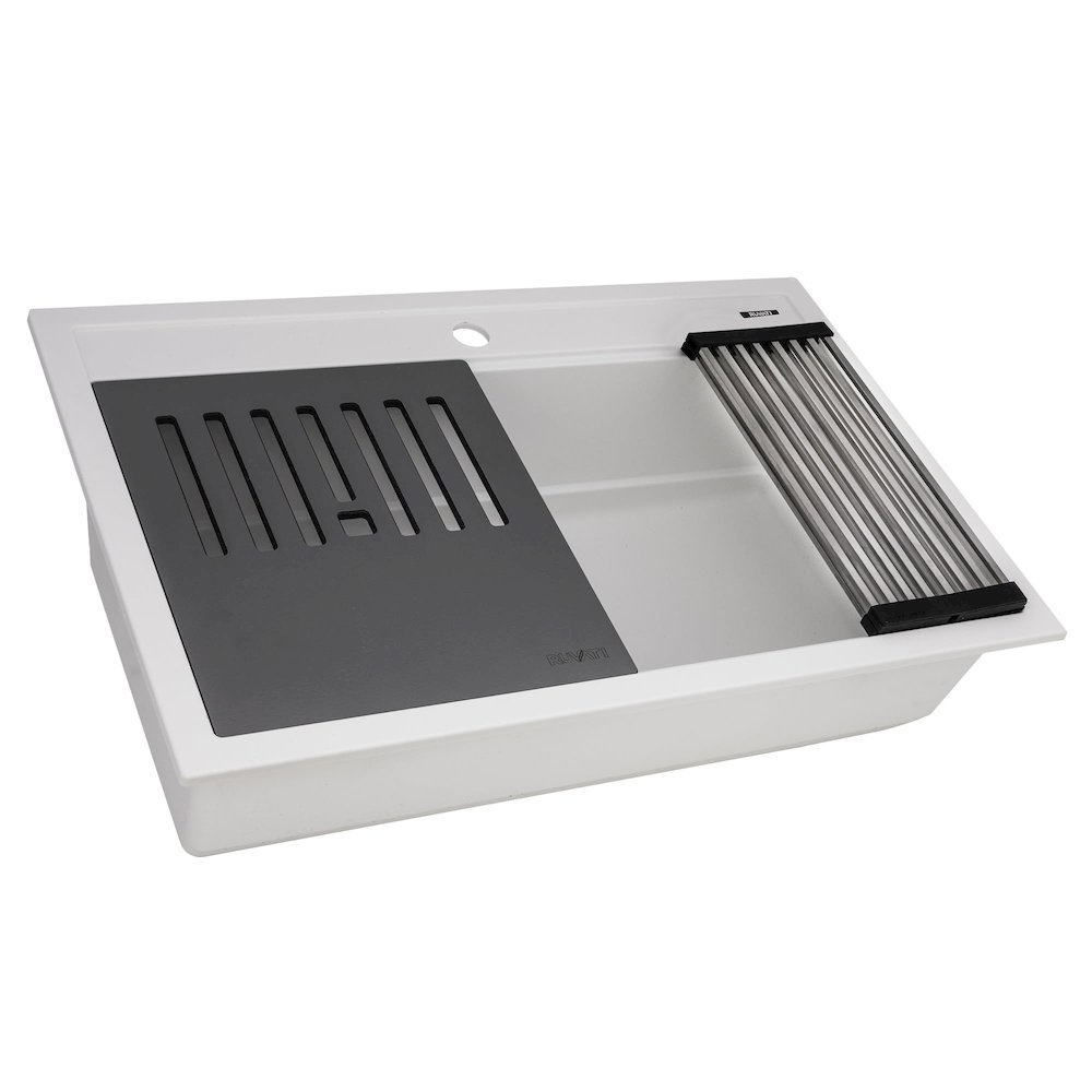 34-inch Granite Composite Workstation Drop-in Topmount Kitchen Sink  Matte White. Picture 4