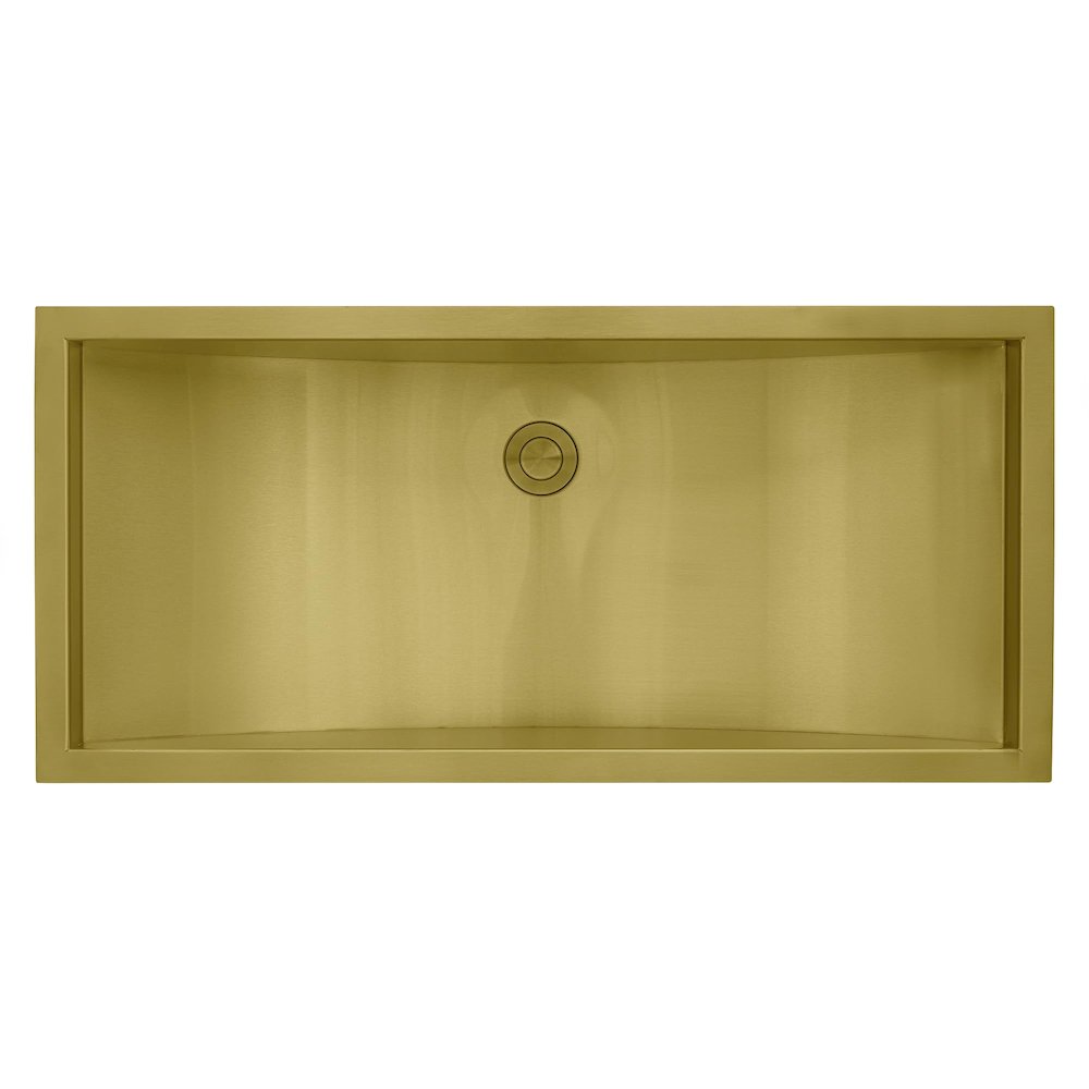34 x 14 inch Brushed Gold Polished Brass Rectangular Bathroom Sink Undermount. Picture 4