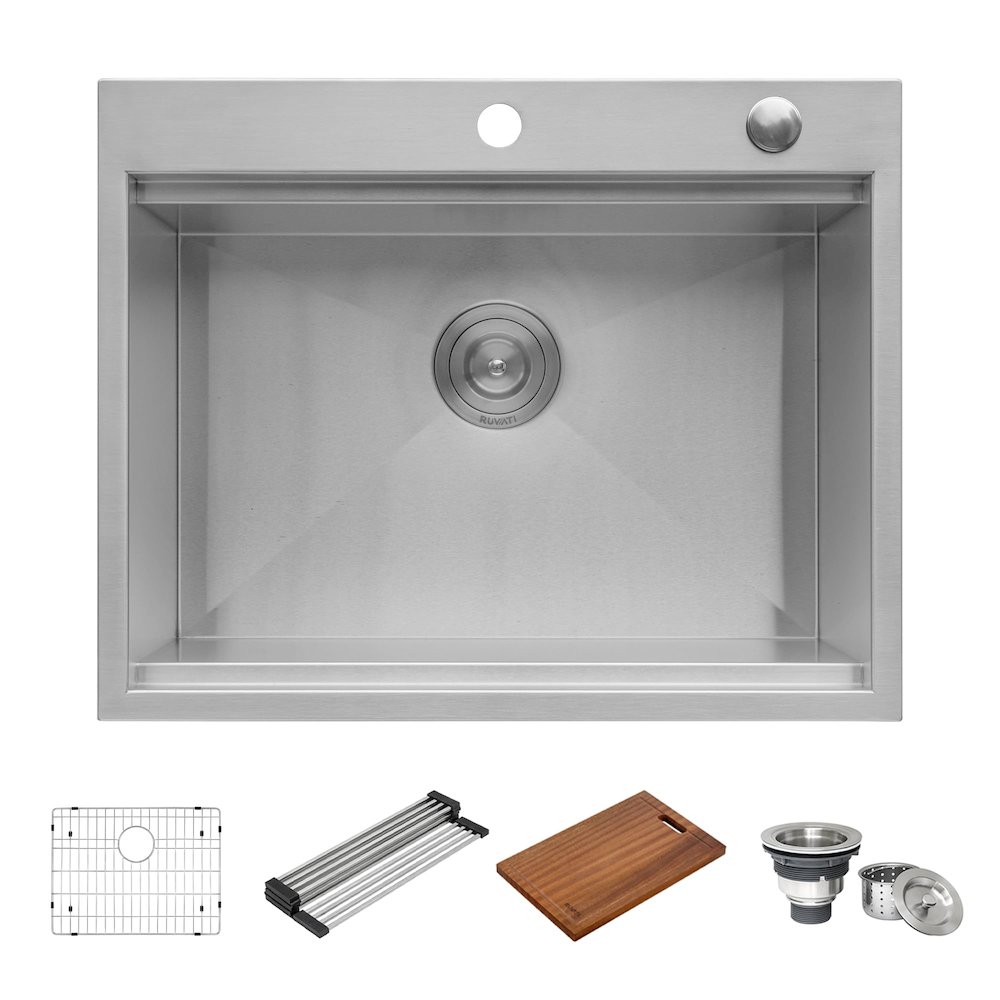 25 x 20 inch Workstation Drop-in Topmount Kitchen Sink 16 Gauge Stainless Steel. Picture 2
