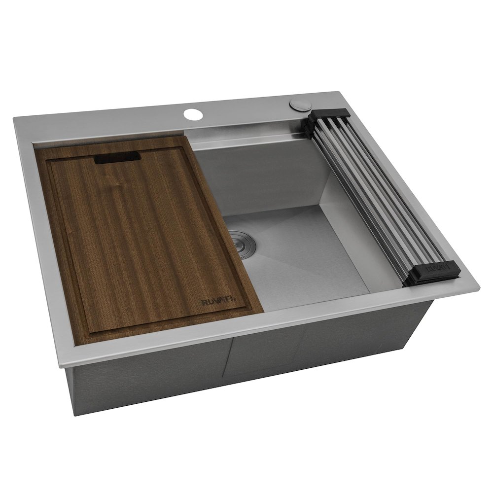 25 x 20 inch Workstation Drop-in Topmount Kitchen Sink 16 Gauge Stainless Steel. Picture 1