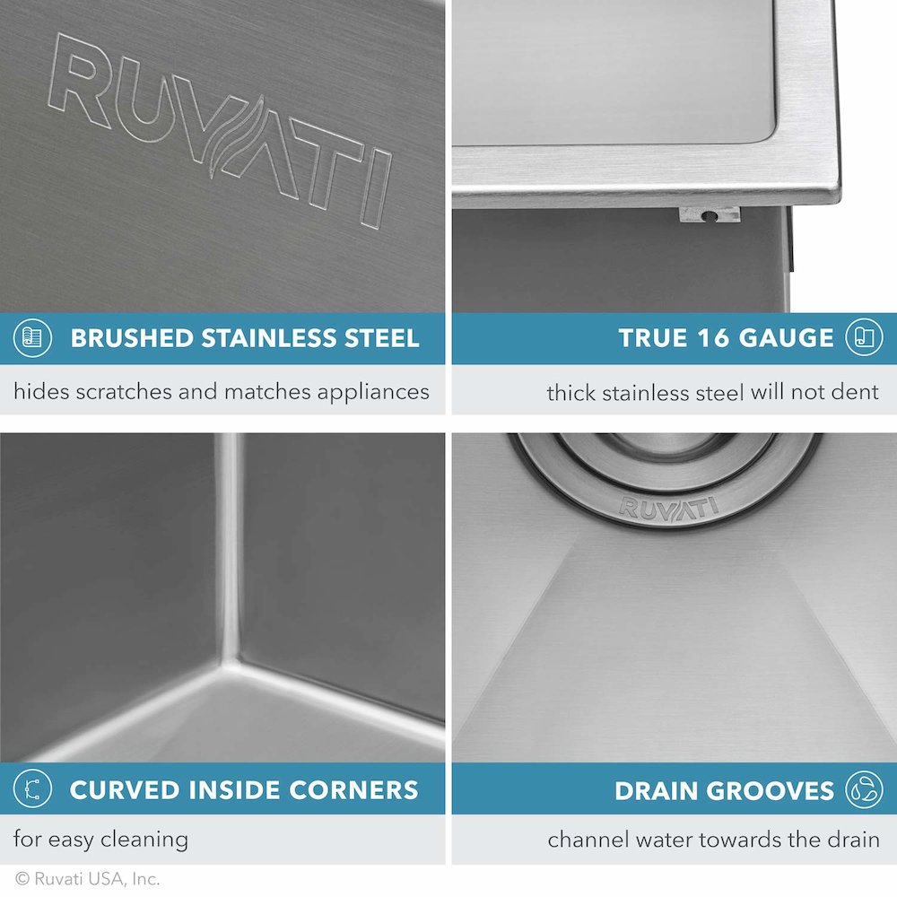 27 x 20 inch 16 Gauge Stainless Steel Rounded Corners Kitchen Sink Single Bowl. Picture 4