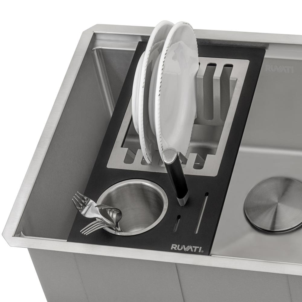 Ruvati Black Composite Dish Plate and Silverware Caddy Drying Rack. Picture 2