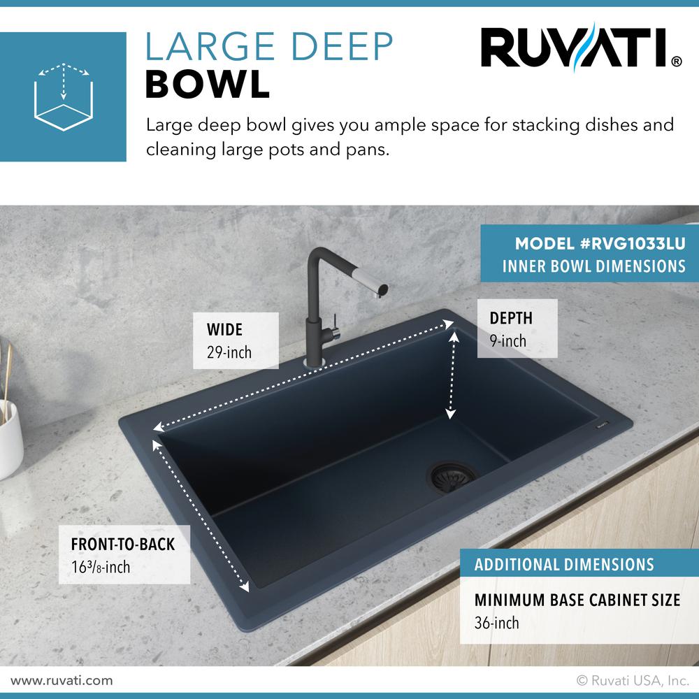 Ruvati 33 x 22 inch Drop-in Topmount Single Bowl Kitchen Sink Catalina Blue. Picture 9