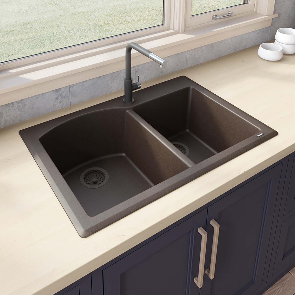 Ruvati 33 x 22 inch epiGranite Dual-Mount Double Bowl Kitchen Sink. Picture 2
