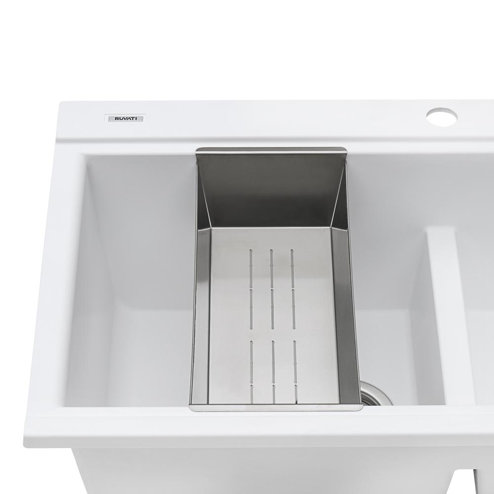 Ruvati 34 inch epiGranite Topmount Workstation Ledge Kitchen Sink. Picture 14