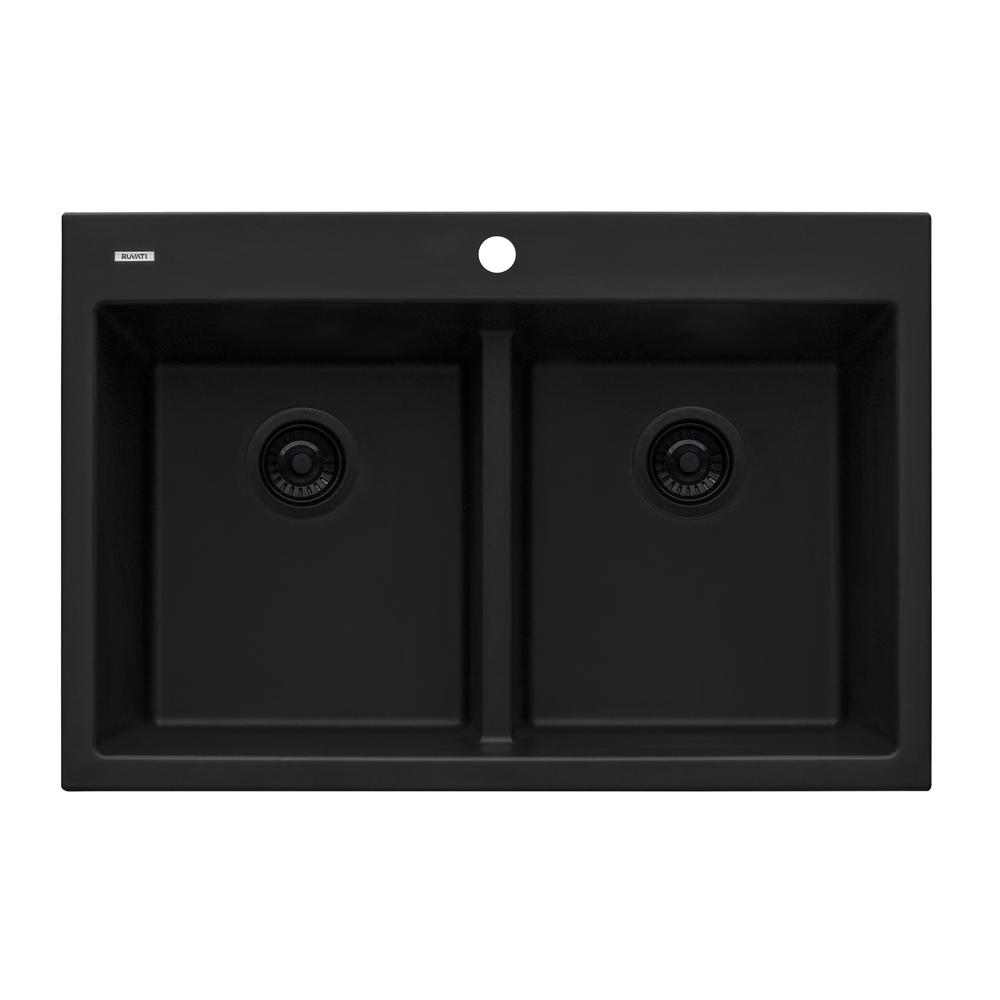 Ruvati 33 x 22 inch epiGranite Drop-in TopMount Double Bowl Kitchen Sink. Picture 3