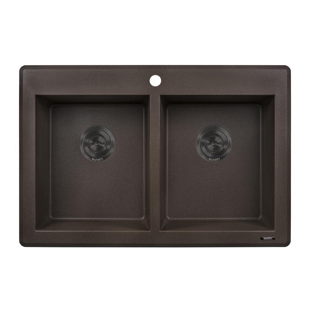 Ruvati 33 x 22 inch epiGranite Dual-Mount Double Bowl Kitchen Sink. Picture 4