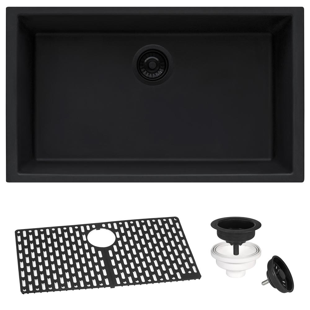 Granite Composite Undermount Single Bowl Kitchen Sink - Midnight Black. Picture 12
