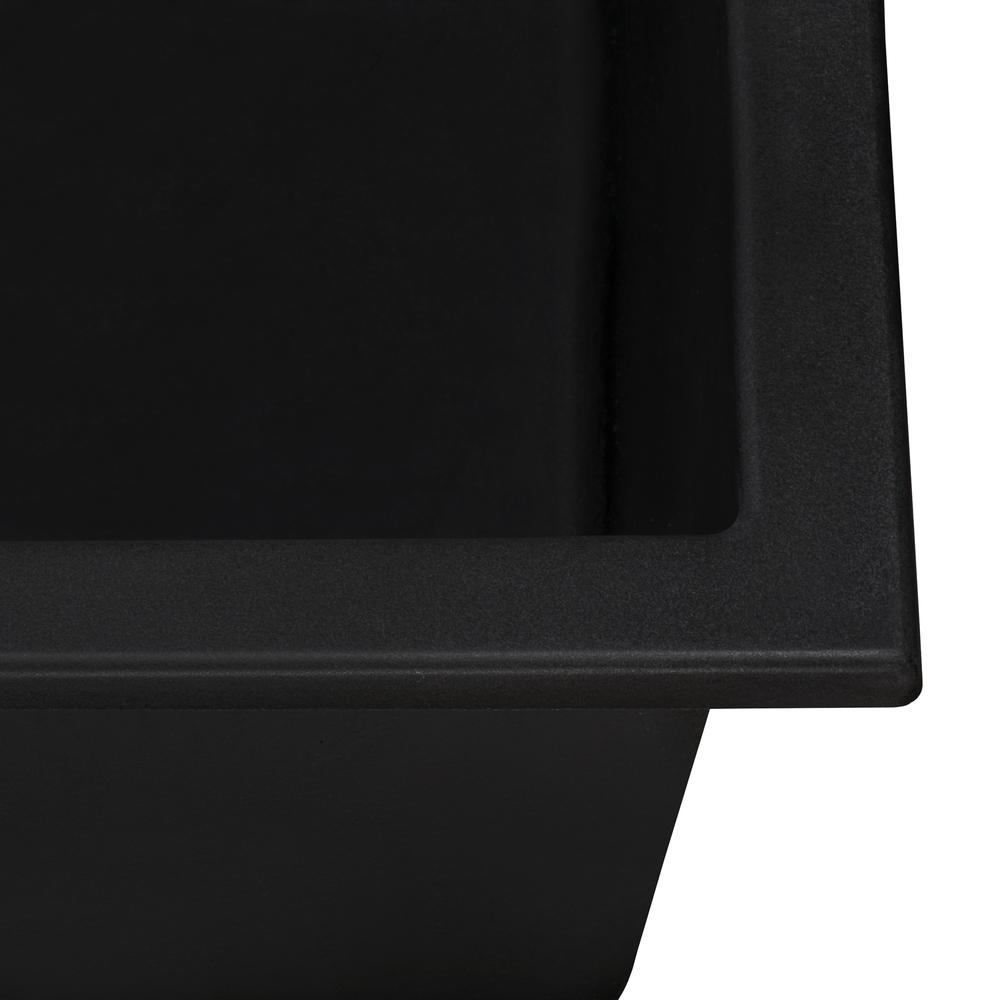 Granite Composite Undermount Single Bowl Kitchen Sink - Midnight Black. Picture 5
