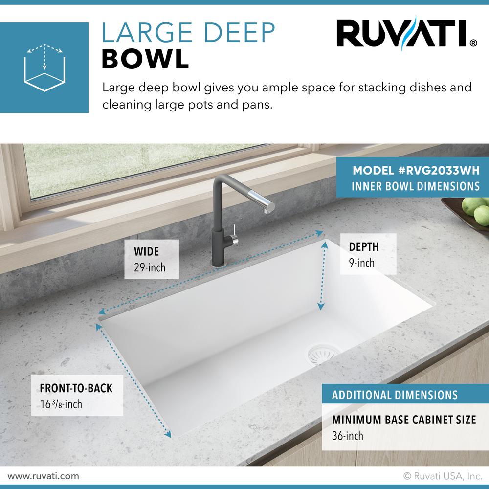 Ruvati 32 x 19 inch epiGranite Undermount Single Bowl Kitchen Sink. Picture 6