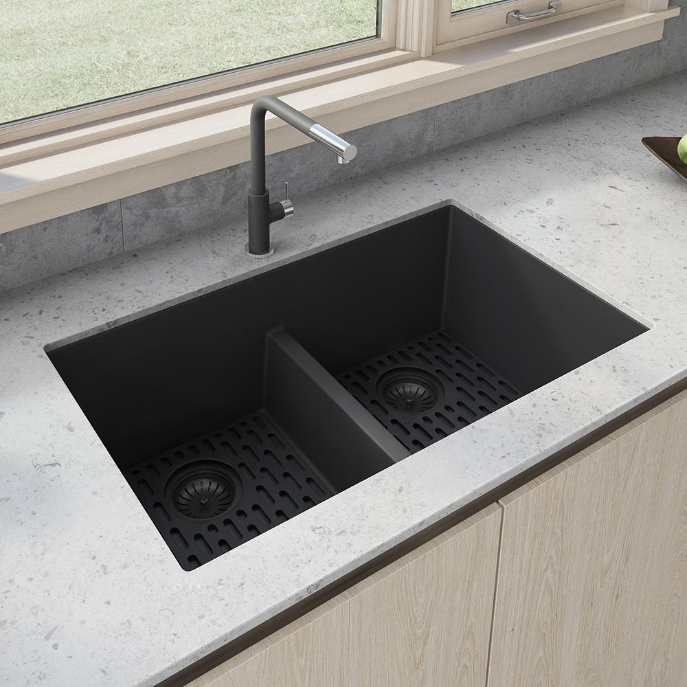 Ruvati 33 x 19 inch Undermount Low Divide Double Bowl Kitchen Sink. Picture 1