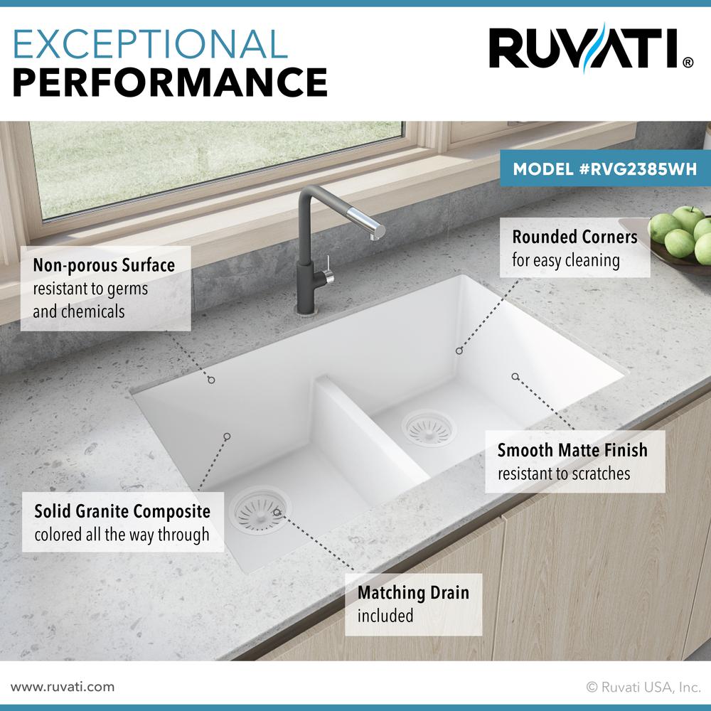Ruvati 33 x 19 inch Undermount Double Bowl Low Divide Kitchen Sink. Picture 12