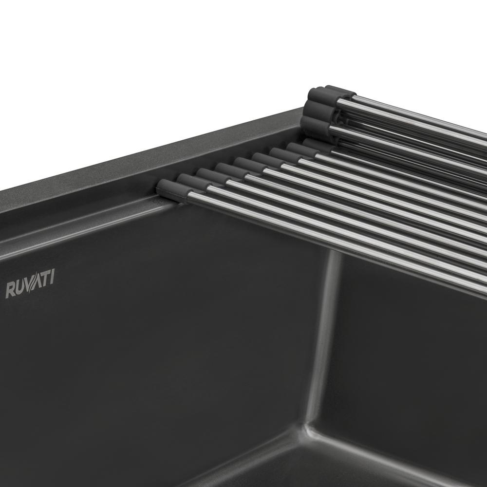 33in Black Stainless Steel Workstation Drop-in Topmount Kitchen Sink Single Bowl. Picture 8